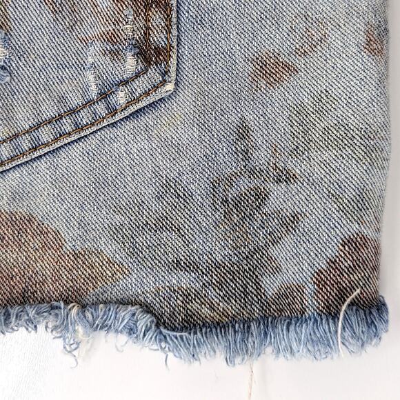 Free People Floral Print Denim Jean Shorts Faded Raw Hem Distressed Destroyed 29 - Picture 6 of 9